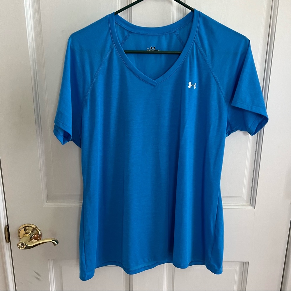 UNDER ARMOUR Womens V-Neck Short Sleeve Top Size XL Aqua Blue